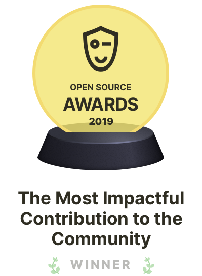 Vencedor das Condecorações de Código Aberto de 2019 na categoria "A contribuição com mais impacto na comunidade"